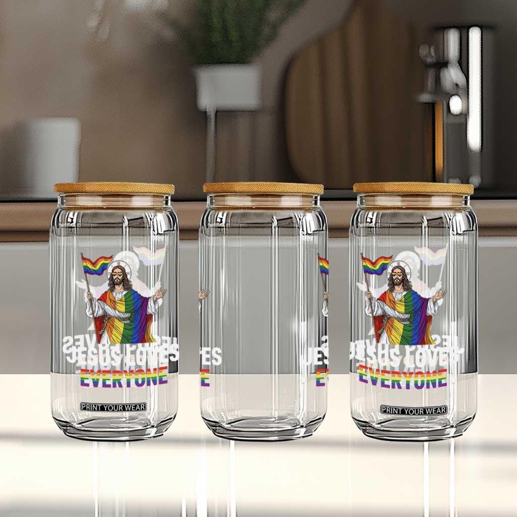 Funny Rainbow Jesus Loves Everyone Glass Can Religious LGBTQ Support TS12 Print Your Wear