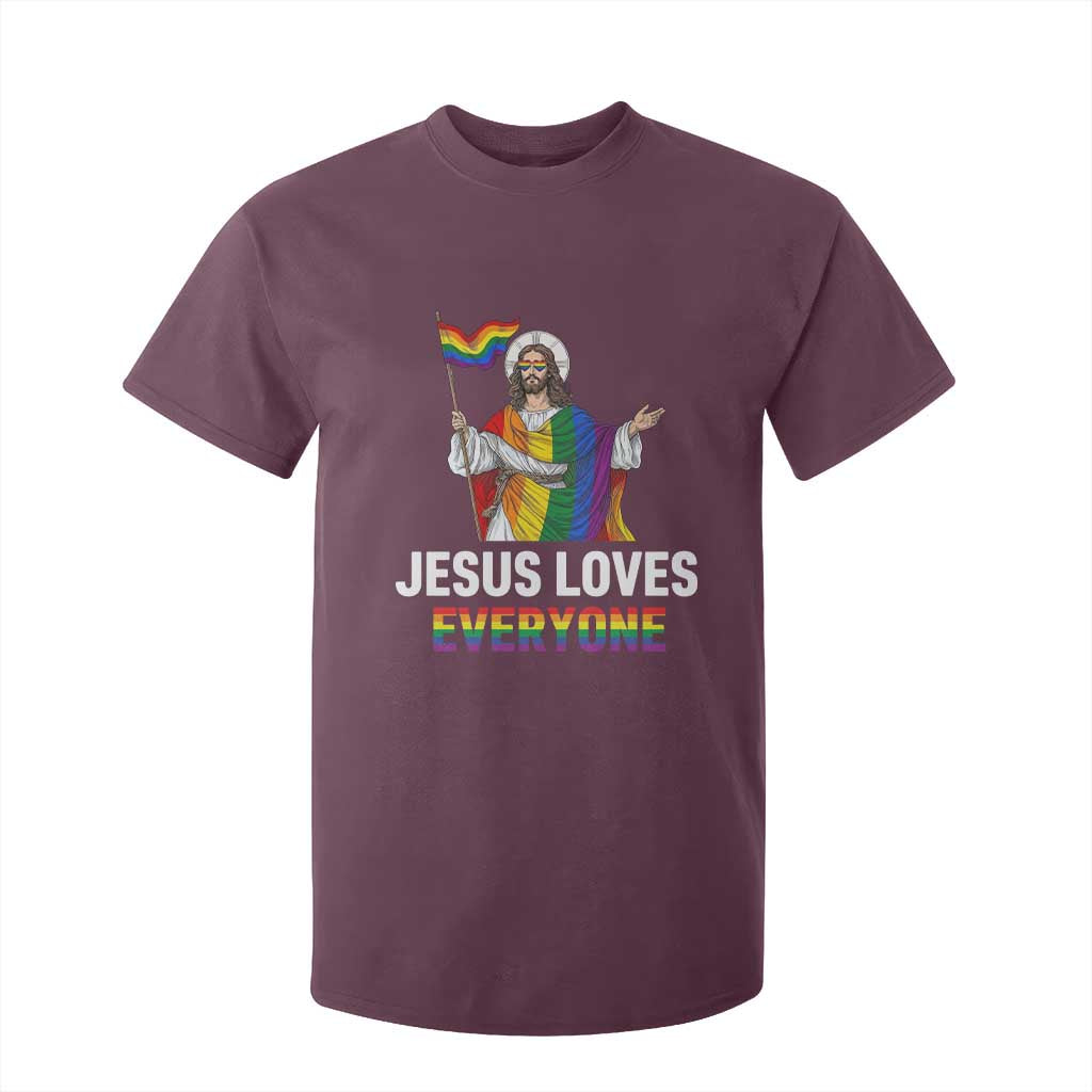 Funny Rainbow Jesus Loves Everyone T Shirt For Kid Religious LGBTQ Support TS12 Maroon Print Your Wear