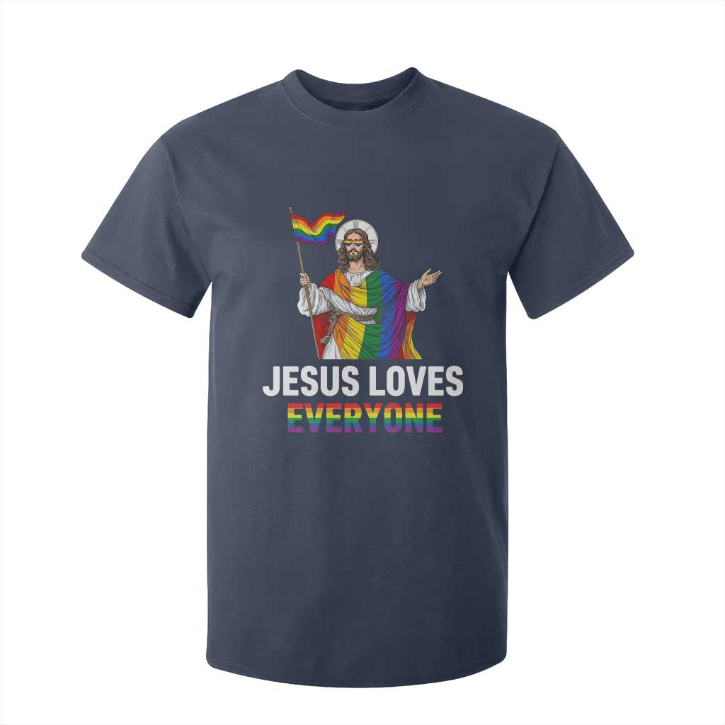 Funny Rainbow Jesus Loves Everyone T Shirt For Kid Religious LGBTQ Support TS12 Navy Print Your Wear