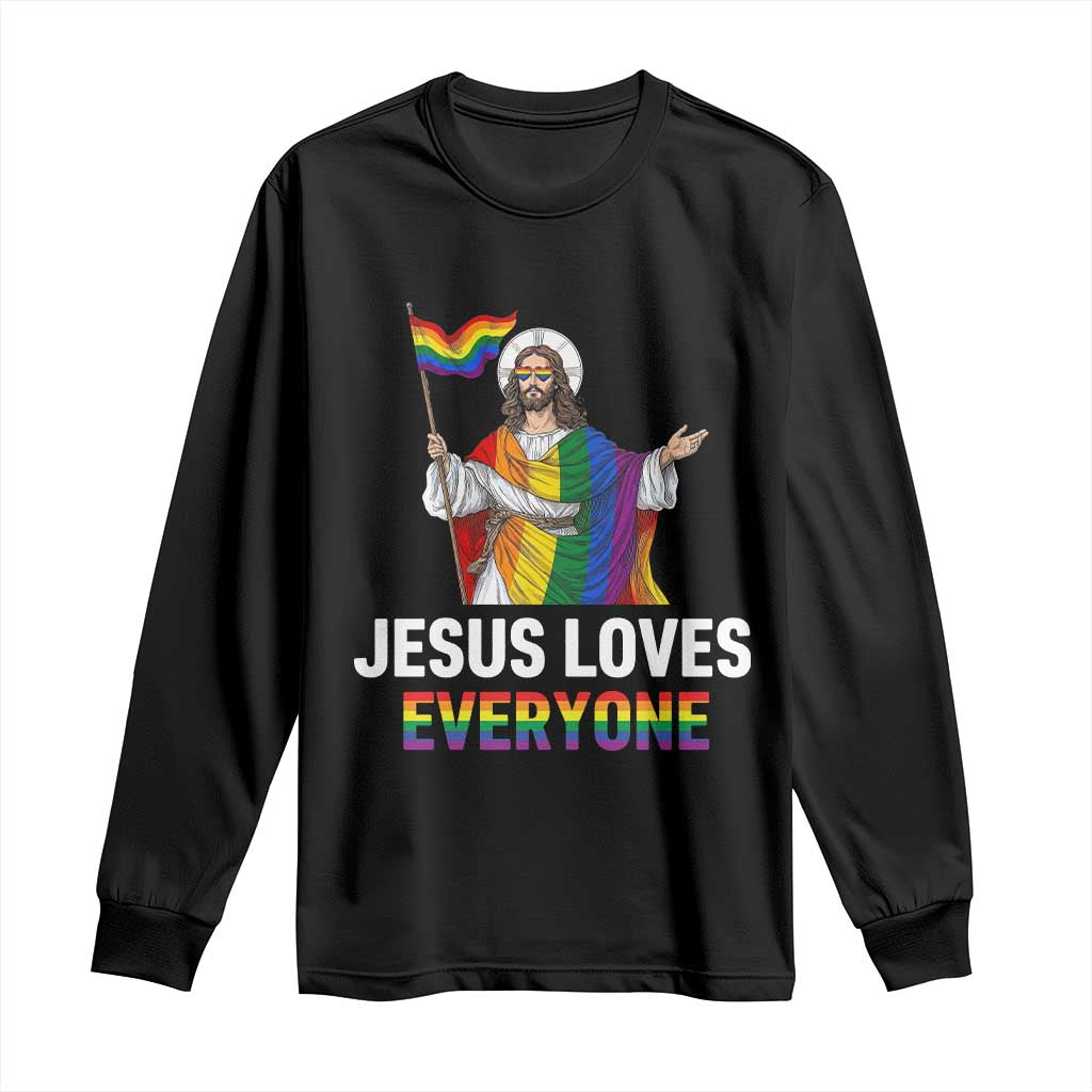 Funny Rainbow Jesus Loves Everyone Long Sleeve Shirt Religious LGBTQ Support TS12 Black Print Your Wear