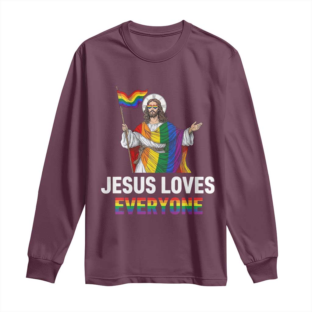 Funny Rainbow Jesus Loves Everyone Long Sleeve Shirt Religious LGBTQ Support TS12 Maroon Print Your Wear