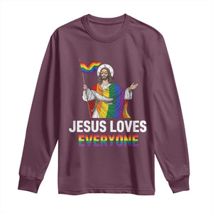 Funny Rainbow Jesus Loves Everyone Long Sleeve Shirt Religious LGBTQ Support TS12 Maroon Print Your Wear
