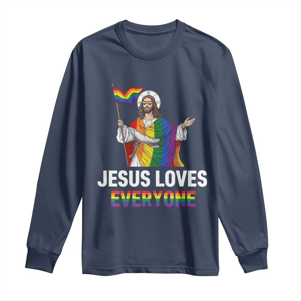 Funny Rainbow Jesus Loves Everyone Long Sleeve Shirt Religious LGBTQ Support TS12 Navy Print Your Wear