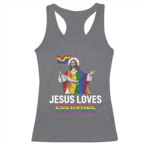 Funny Rainbow Jesus Loves Everyone Racerback Tank Top Religious LGBTQ Support TS12 Charcoal Print Your Wear