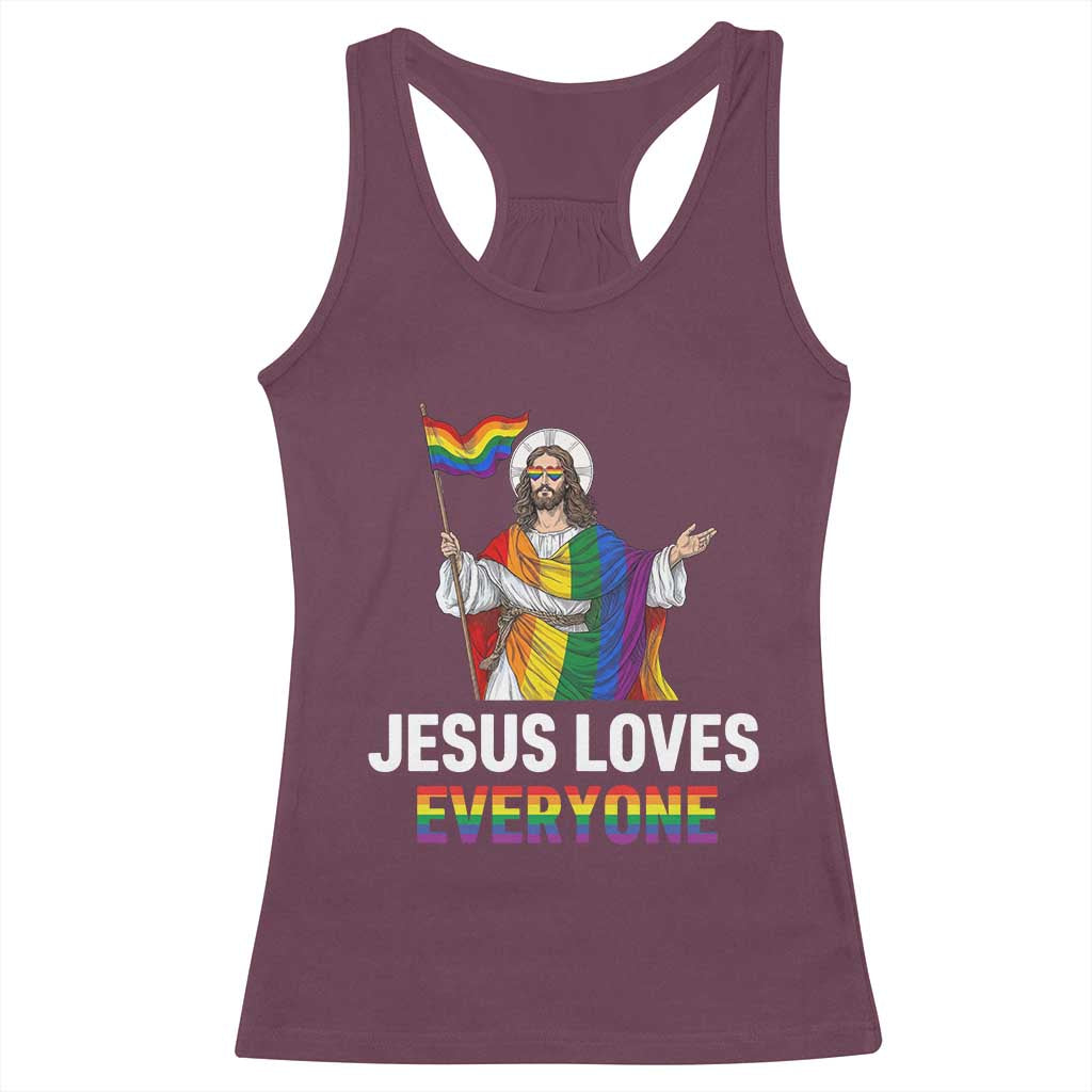Funny Rainbow Jesus Loves Everyone Racerback Tank Top Religious LGBTQ Support TS12 Maroon Print Your Wear