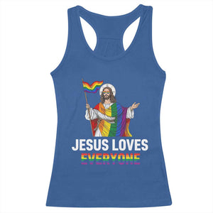 Funny Rainbow Jesus Loves Everyone Racerback Tank Top Religious LGBTQ Support TS12 Royal Blue Print Your Wear