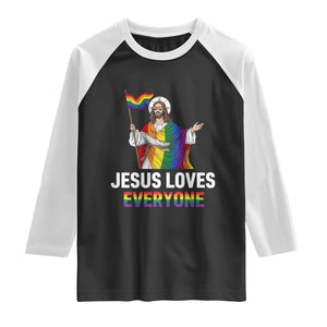 Funny Rainbow Jesus Loves Everyone Raglan Shirt Religious LGBTQ Support TS12 Black White Print Your Wear