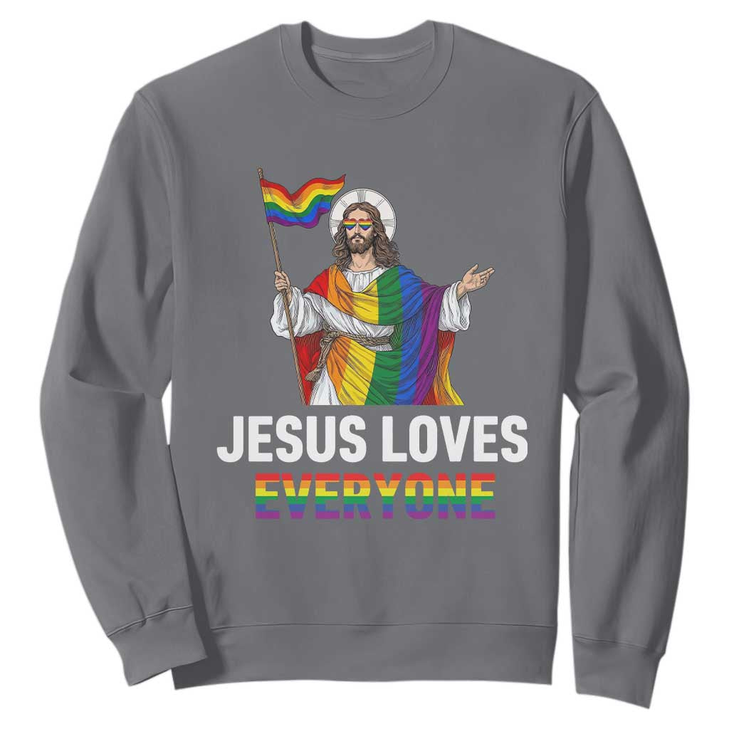 Funny Rainbow Jesus Loves Everyone Sweatshirt Religious LGBTQ Support TS12 Charcoal Print Your Wear