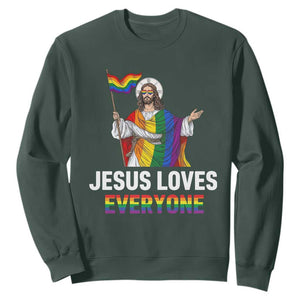 Funny Rainbow Jesus Loves Everyone Sweatshirt Religious LGBTQ Support TS12 Dark Forest Green Print Your Wear