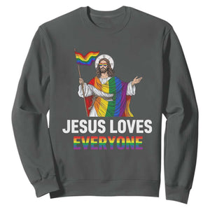Funny Rainbow Jesus Loves Everyone Sweatshirt Religious LGBTQ Support TS12 Dark Heather Print Your Wear