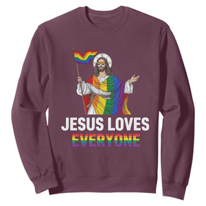 Funny Rainbow Jesus Loves Everyone Sweatshirt Religious LGBTQ Support TS12 Maroon Print Your Wear
