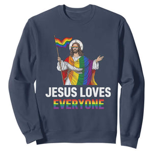 Funny Rainbow Jesus Loves Everyone Sweatshirt Religious LGBTQ Support TS12 Navy Print Your Wear