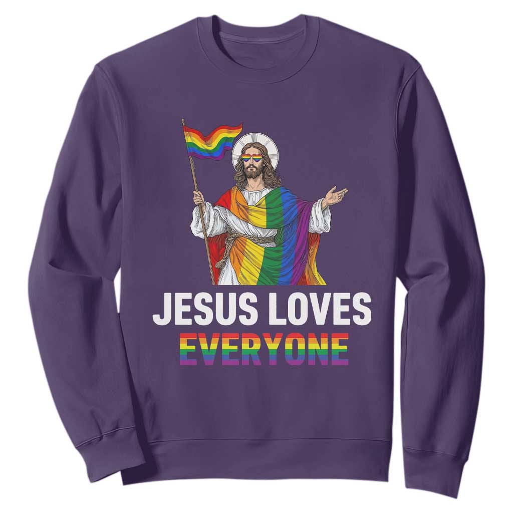 Funny Rainbow Jesus Loves Everyone Sweatshirt Religious LGBTQ Support TS12 Purple Print Your Wear