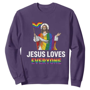 Funny Rainbow Jesus Loves Everyone Sweatshirt Religious LGBTQ Support TS12 Purple Print Your Wear