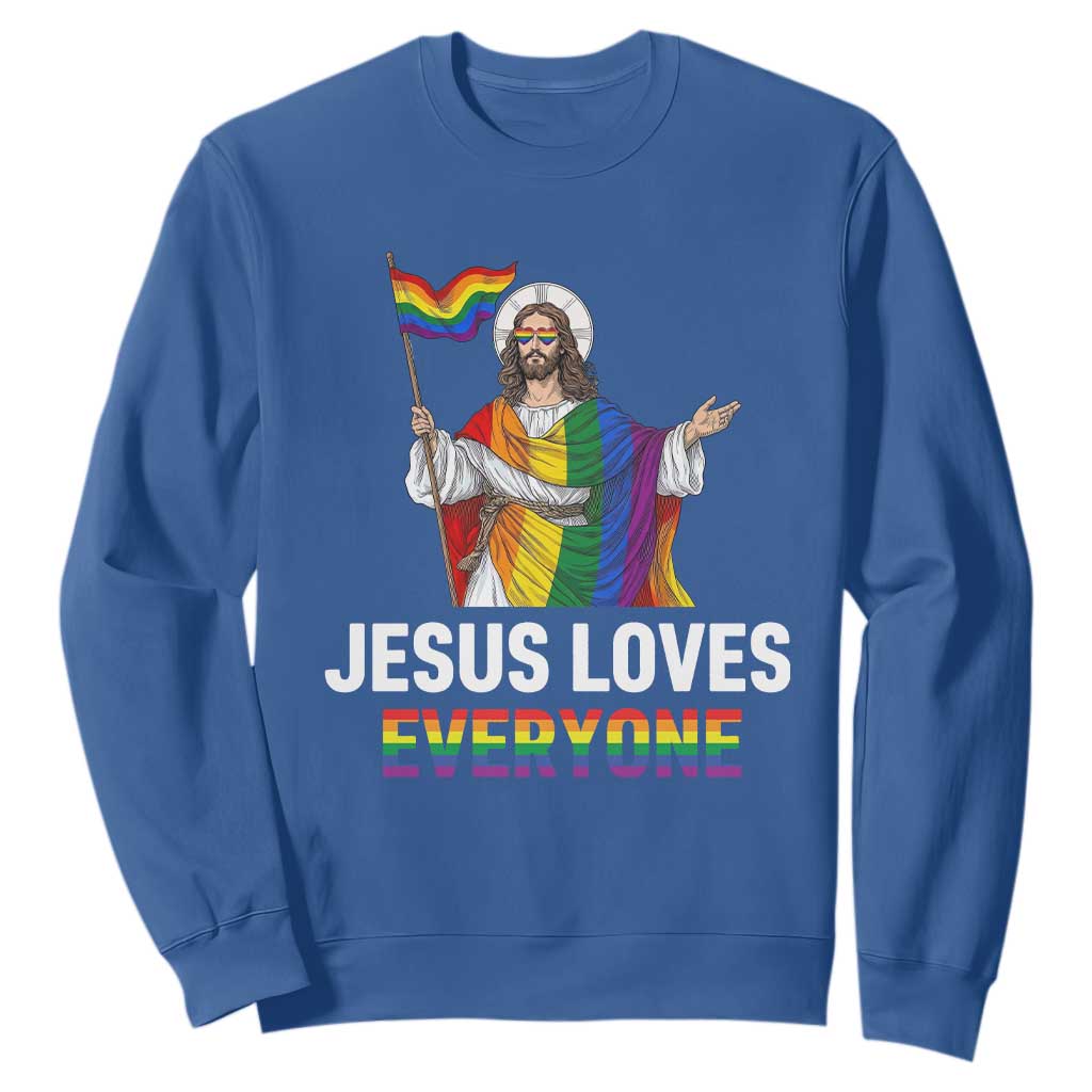 Funny Rainbow Jesus Loves Everyone Sweatshirt Religious LGBTQ Support TS12 Royal Blue Print Your Wear