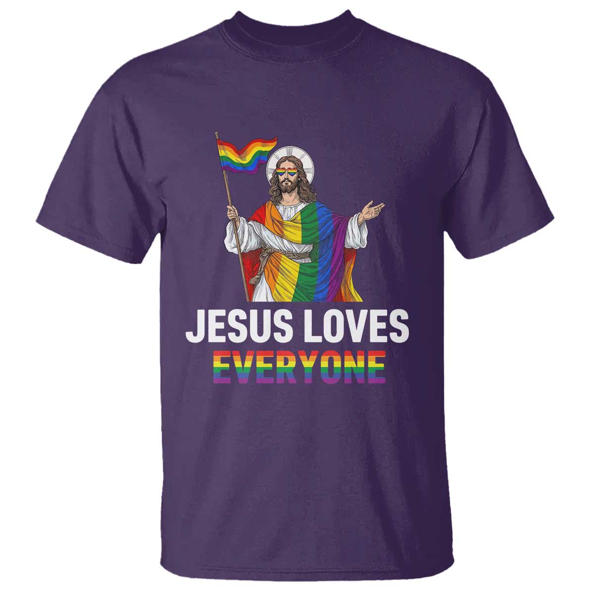 Funny Rainbow Jesus Loves Everyone T Shirt Religious LGBTQ Support TS12 Purple Print Your Wear