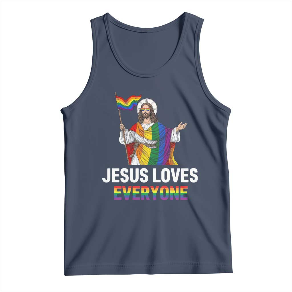 Funny Rainbow Jesus Loves Everyone Tank Top Religious LGBTQ Support TS12 Navy Print Your Wear