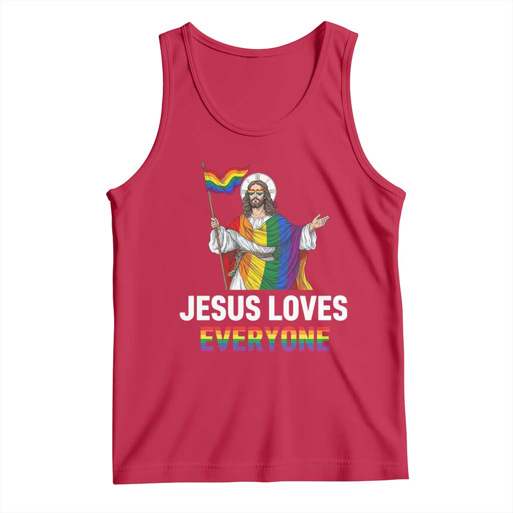 Funny Rainbow Jesus Loves Everyone Tank Top Religious LGBTQ Support TS12 Red Print Your Wear