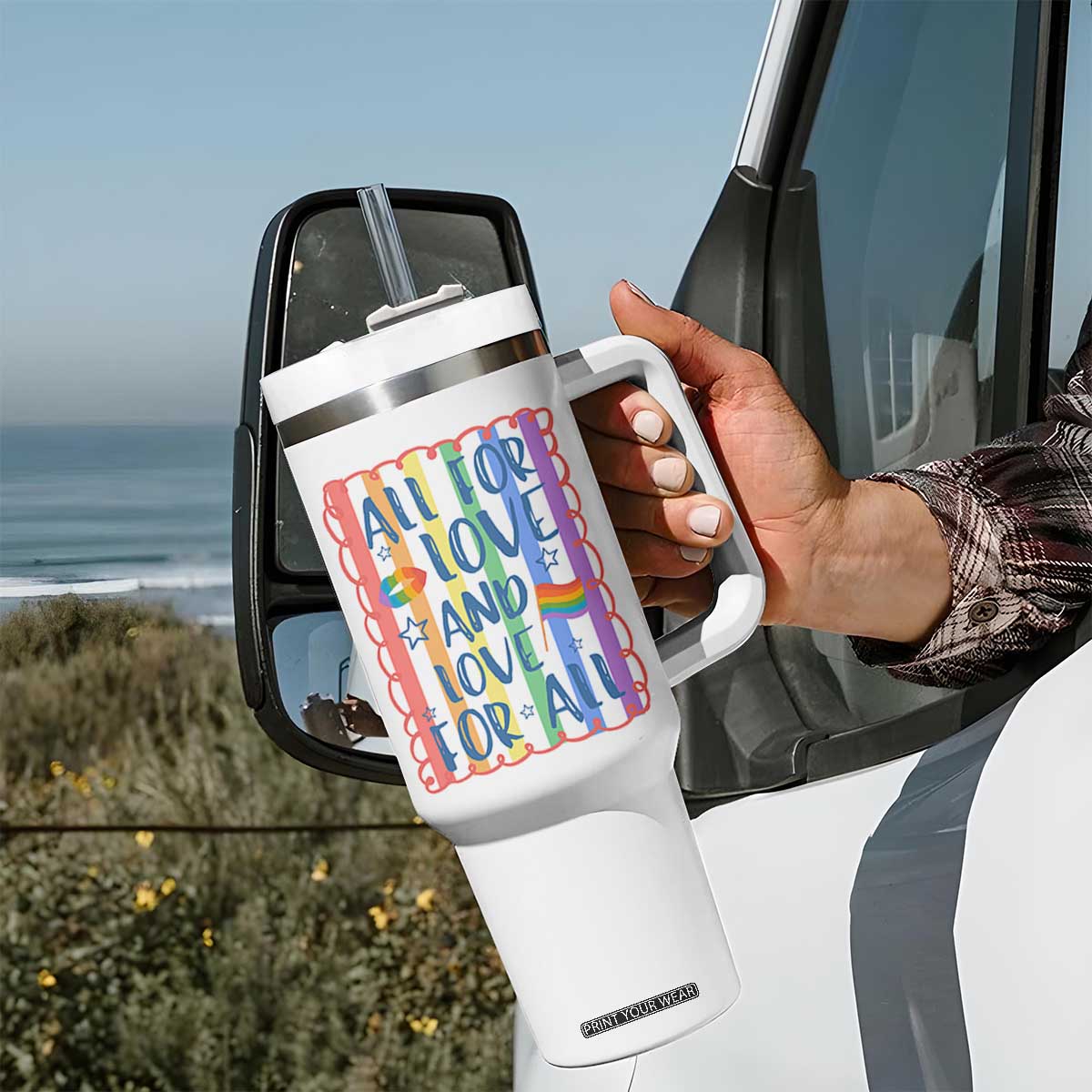 All For Love And Love For All Tumbler With Handle Pride Month LGBT Support TS12 Print Your Wear