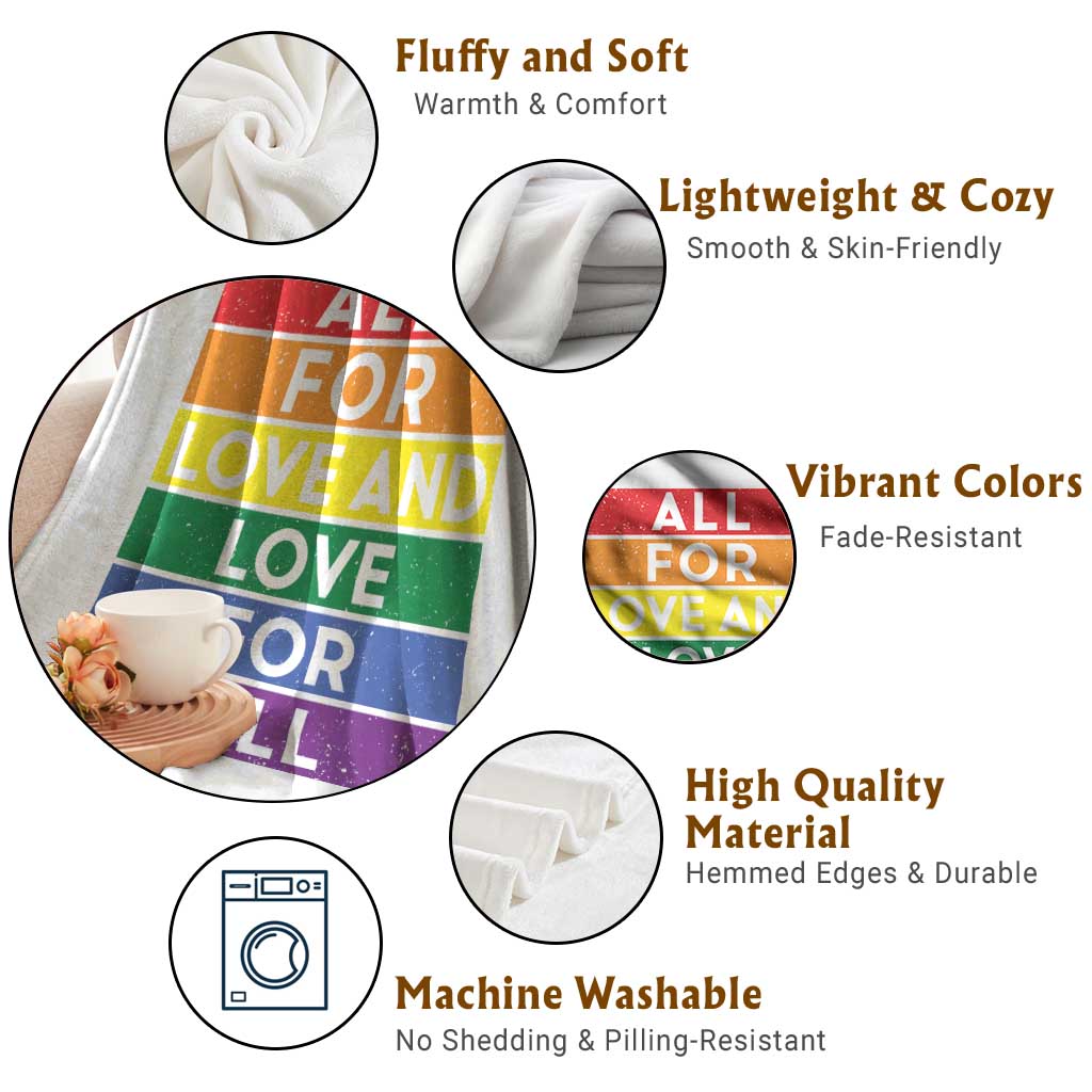 Vintage All For Love And Love For All Throw Blanket Pride Month Rainbow Graphic TS12 Print Your Wear