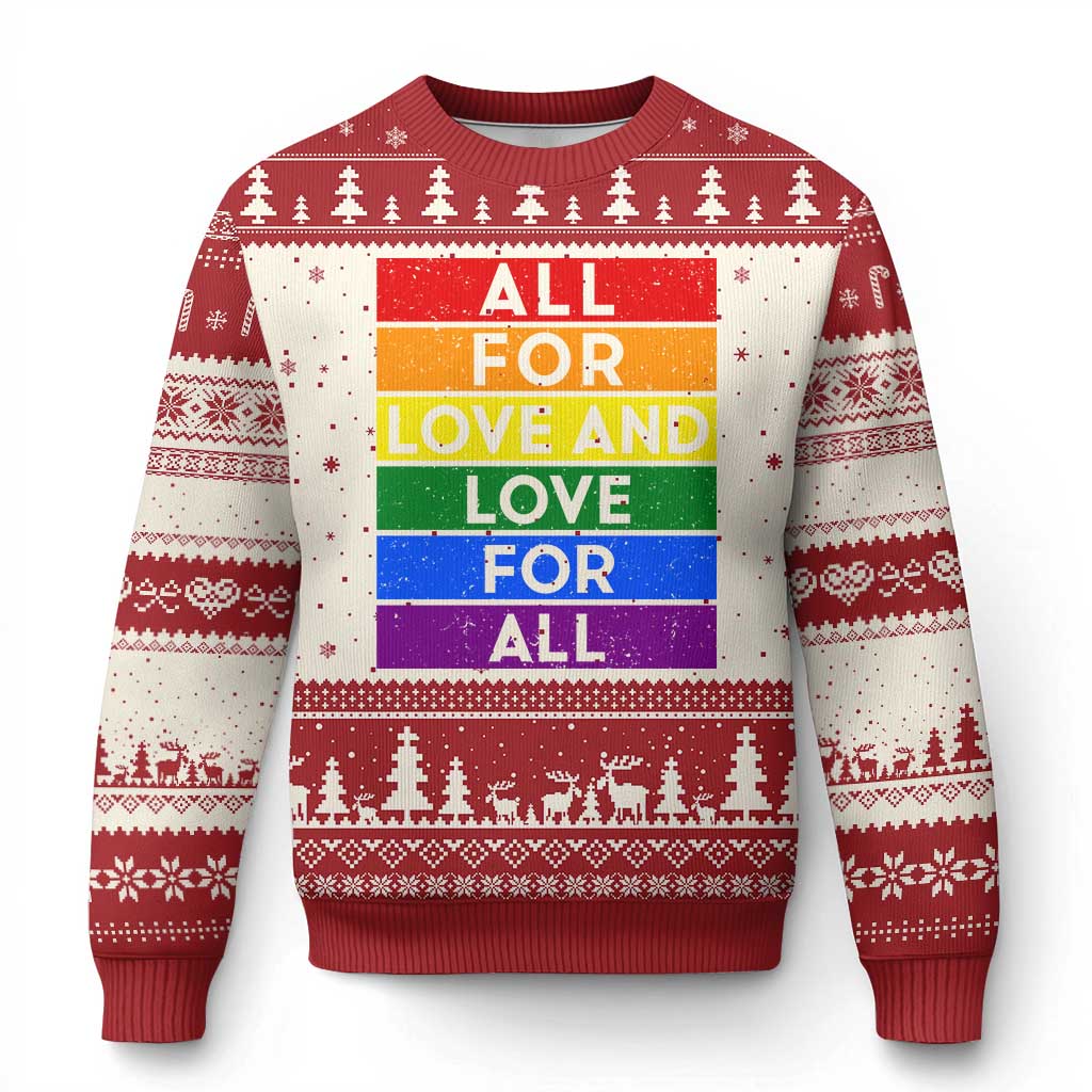 Vintage All For Love And Love For All Ugly Christmas Sweater Pride Month Rainbow Graphic TS12 Beige Red Print Your Wear