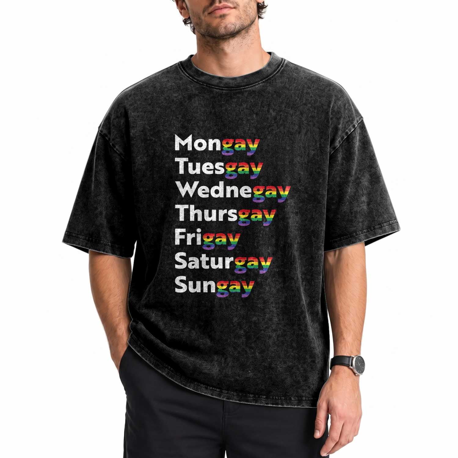 Rainbow Days Of The Week Mongay Tuesgay Washed Cotton T-Shirt Funny LGBT Pride Month