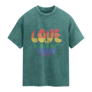 Love Is Love LGBTQ Pride Washed Cotton T-Shirt Rainbow Flag Community