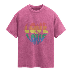 Love Is Love LGBTQ Pride Washed Cotton T-Shirt Rainbow Flag Community