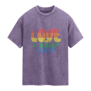 Love Is Love LGBTQ Pride Washed Cotton T-Shirt Rainbow Flag Community