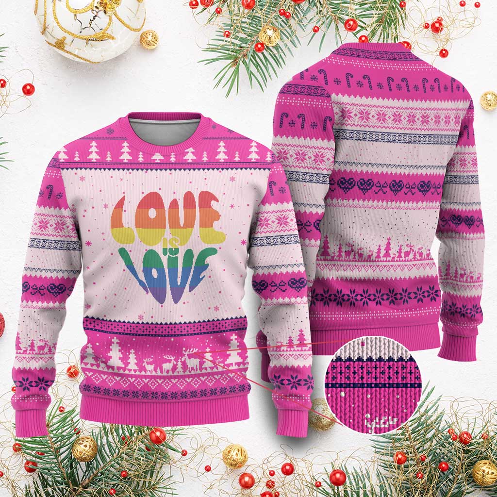 Love Is Love LGBTQ Pride Ugly Christmas Sweater Rainbow Flag Community TS12 Hot Pink Print Your Wear