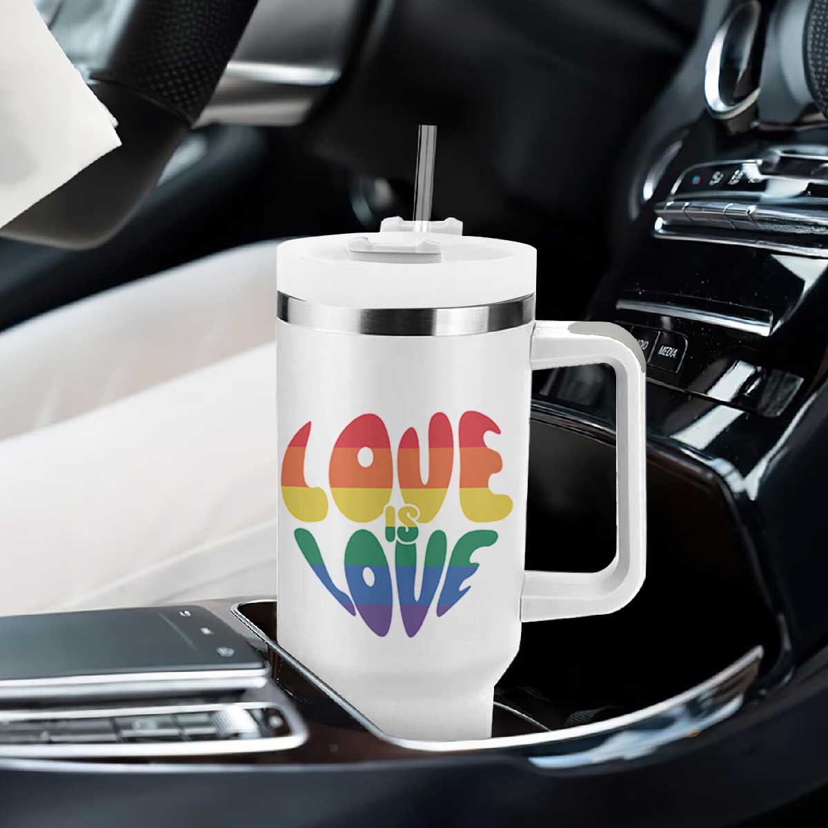 Love Is Love LGBTQ Pride Tumbler With Handle Rainbow Flag Community TS12 Print Your Wear