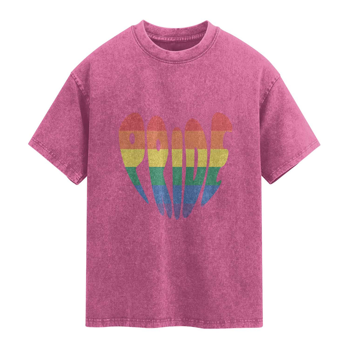 Rainbow Heart Pride Washed Cotton T-Shirt LGBTQ Support Graphic