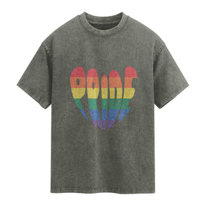 Rainbow Heart Pride Washed Cotton T-Shirt LGBTQ Support Graphic