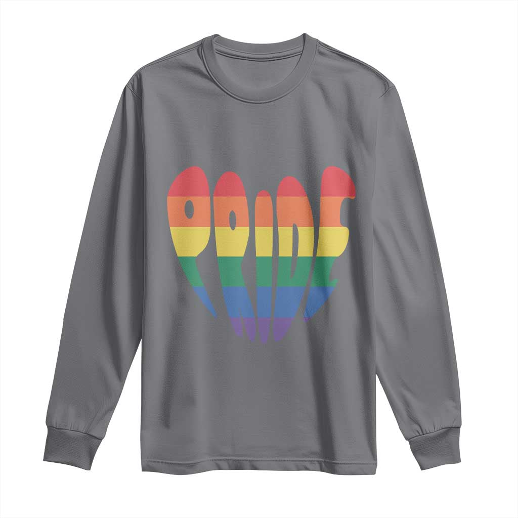 Rainbow Heart Pride Long Sleeve Shirt LGBTQ Support Graphic TS12 Charcoal Print Your Wear