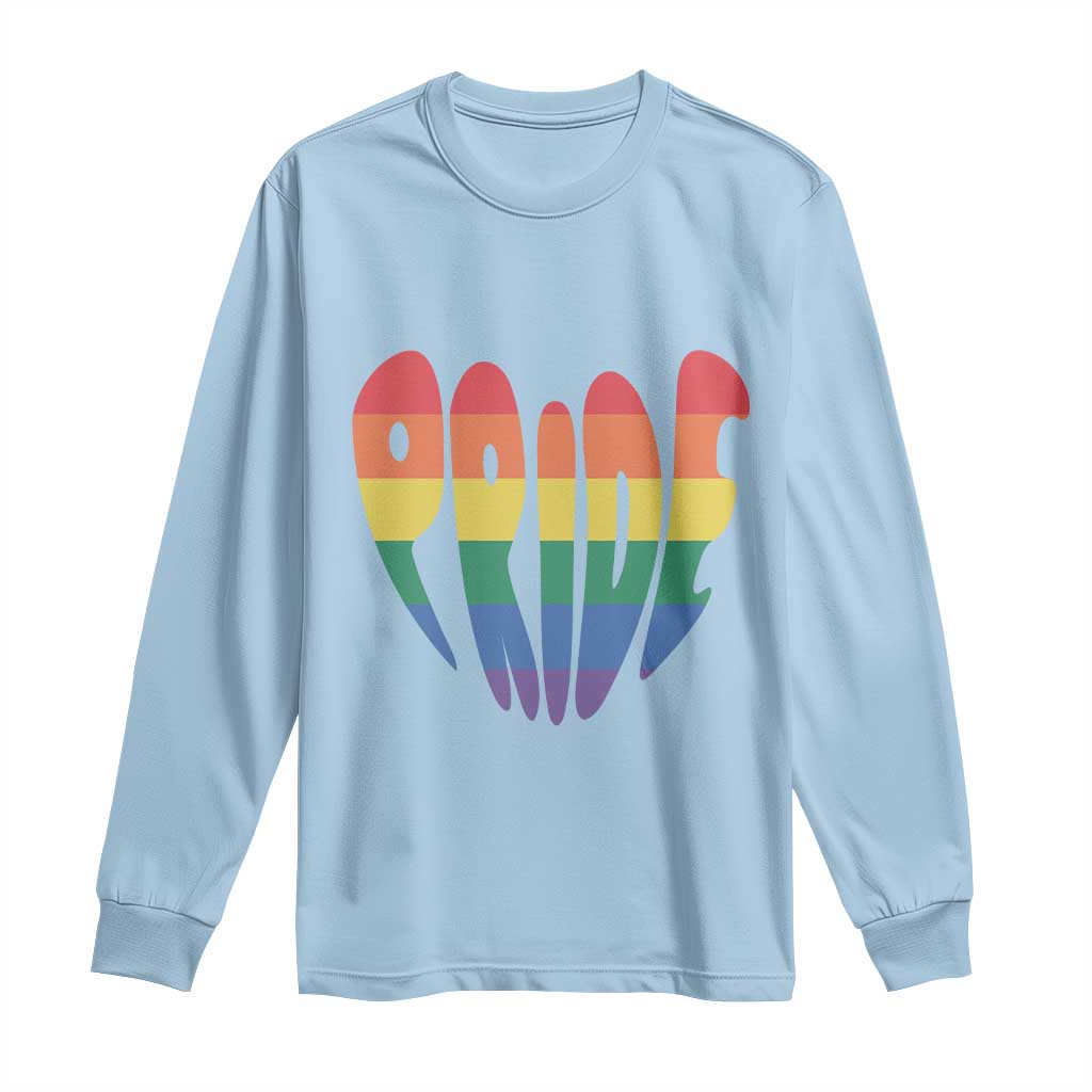 Rainbow Heart Pride Long Sleeve Shirt LGBTQ Support Graphic TS12 Light Blue Print Your Wear