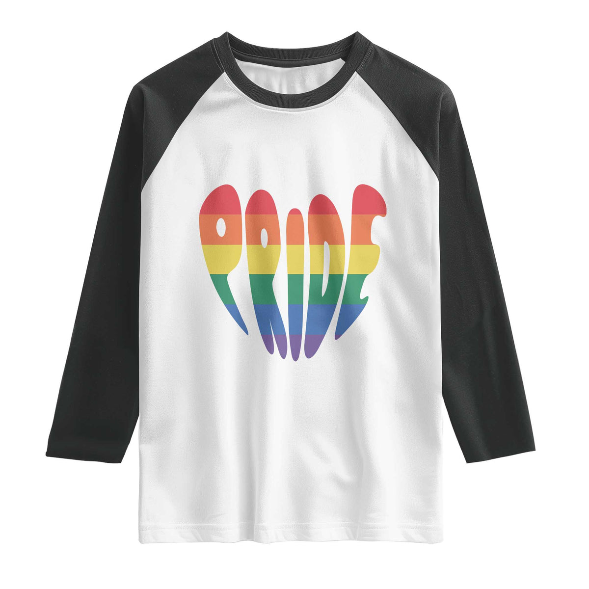 Rainbow Heart Pride Raglan Shirt LGBTQ Support Graphic TS12 White Black Print Your Wear