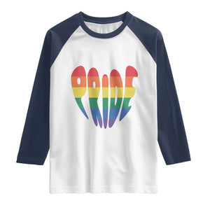 Rainbow Heart Pride Raglan Shirt LGBTQ Support Graphic TS12 White Navy Print Your Wear