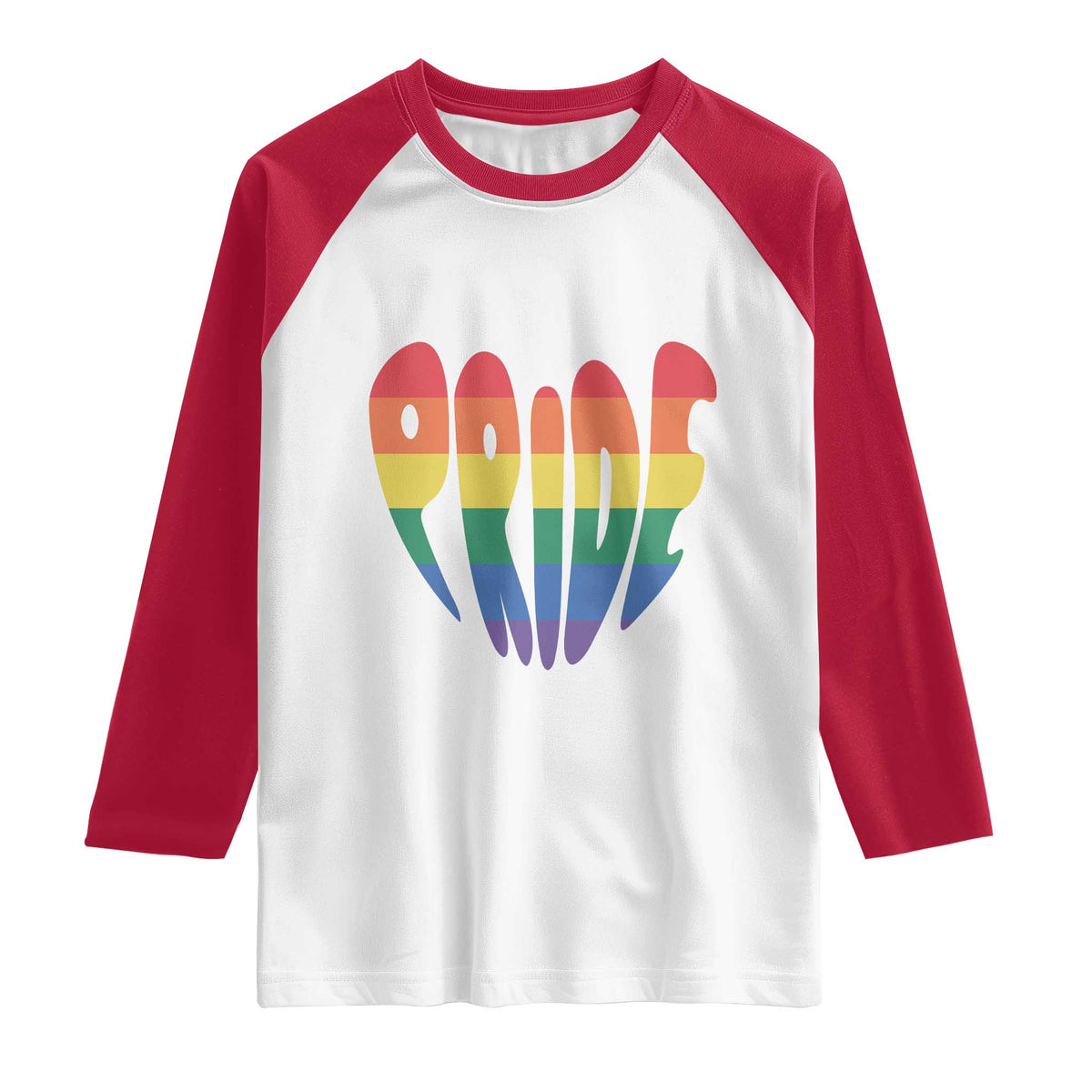 Rainbow Heart Pride Raglan Shirt LGBTQ Support Graphic TS12 White Red Print Your Wear