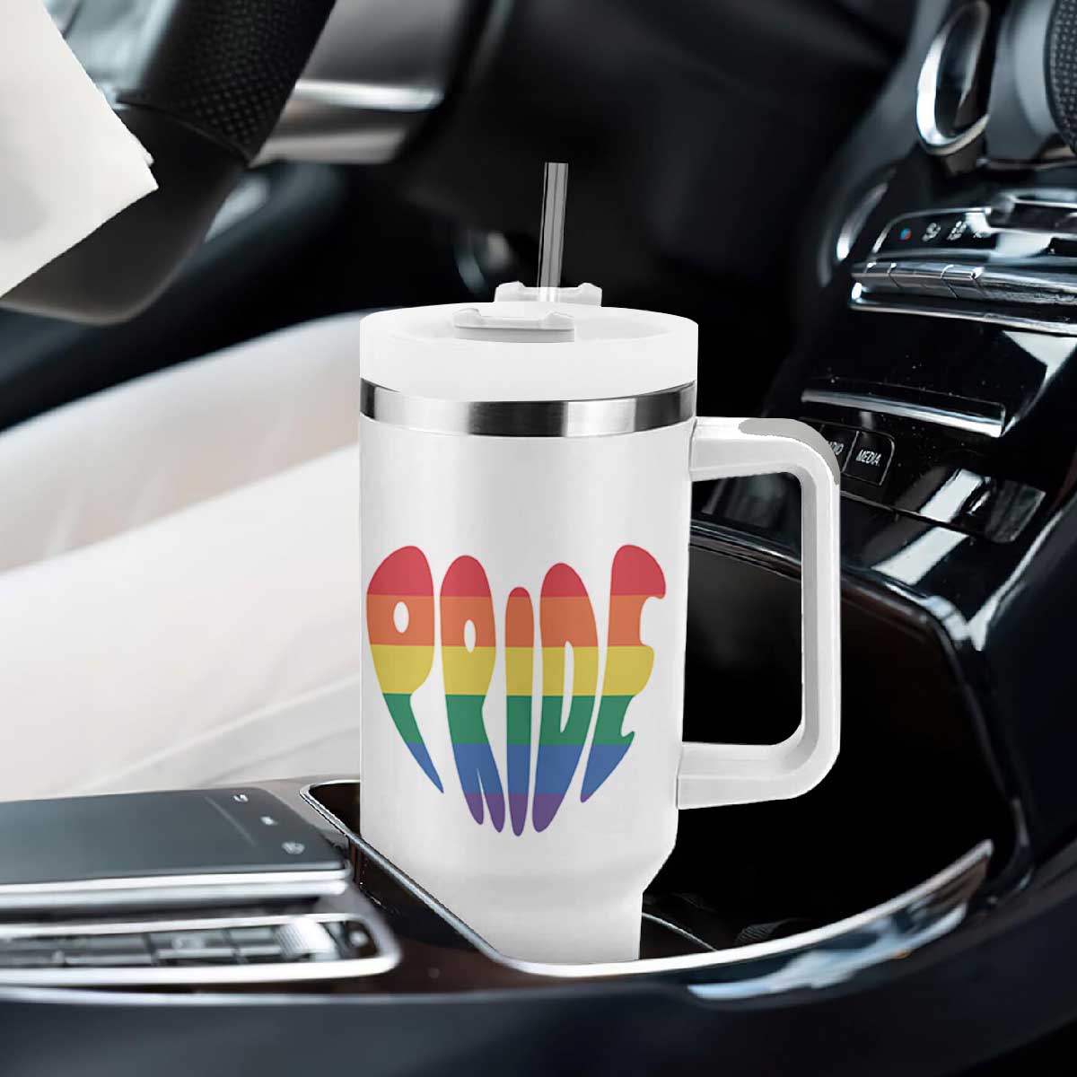 Rainbow Heart Pride Tumbler With Handle LGBTQ Support Graphic TS12 Print Your Wear