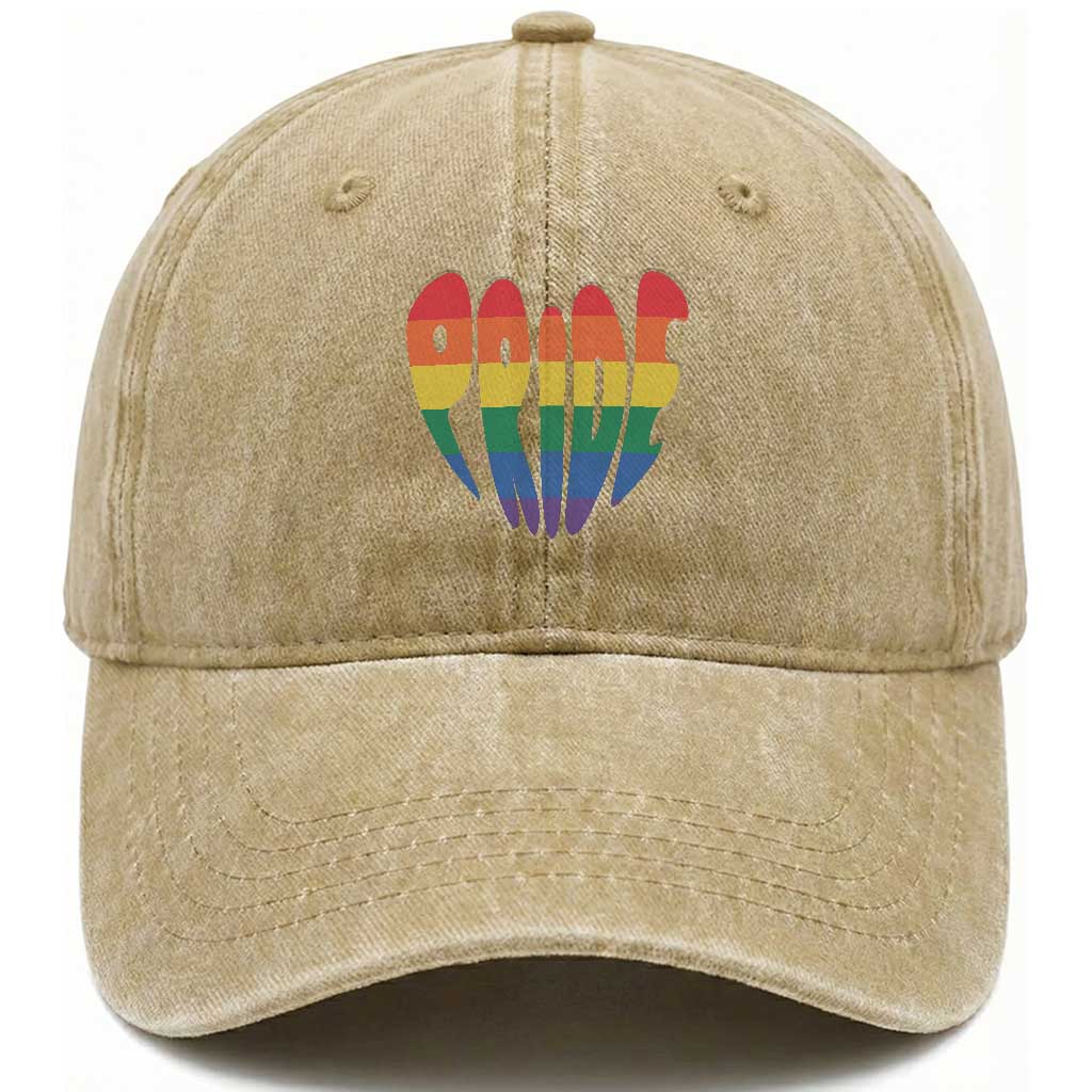 Rainbow Heart Pride Washed Cotton Baseball Cap LGBTQ Support Graphic TS12 Print Your Wear