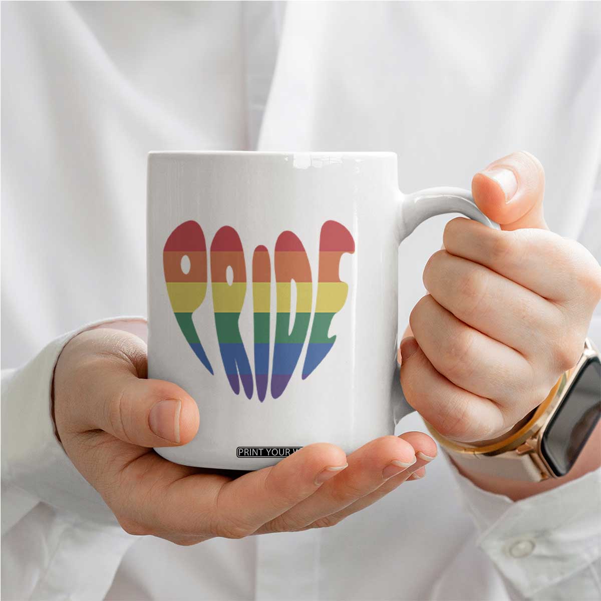 Rainbow Heart Pride Coffee Mug LGBTQ Support Graphic TS12 Print Your Wear