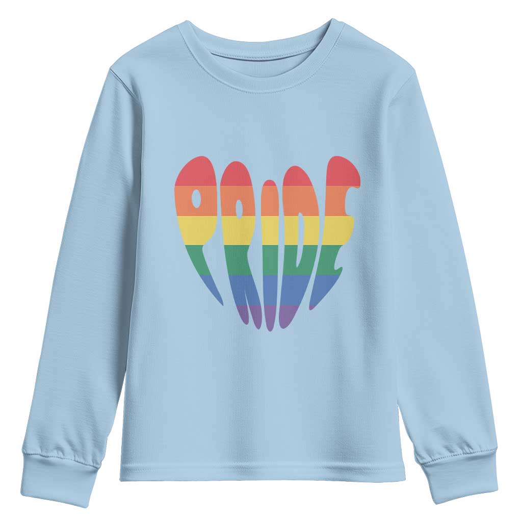 Rainbow Heart Pride Youth Sweatshirt LGBTQ Support Graphic TS12 Light Blue Print Your Wear