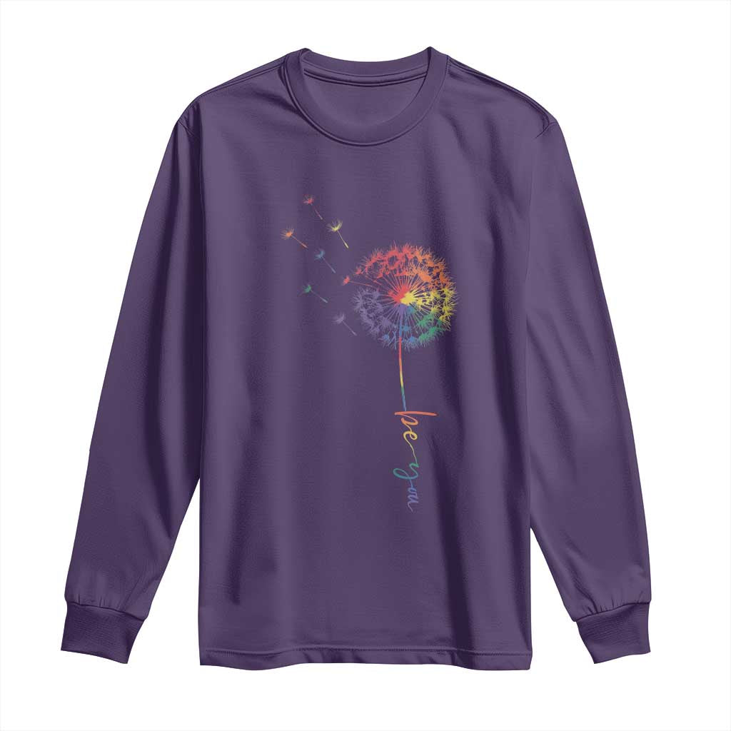 Be You LGBT Rainbow Dandelion Long Sleeve Shirt Pride Month Support TS12 Purple Print Your Wear