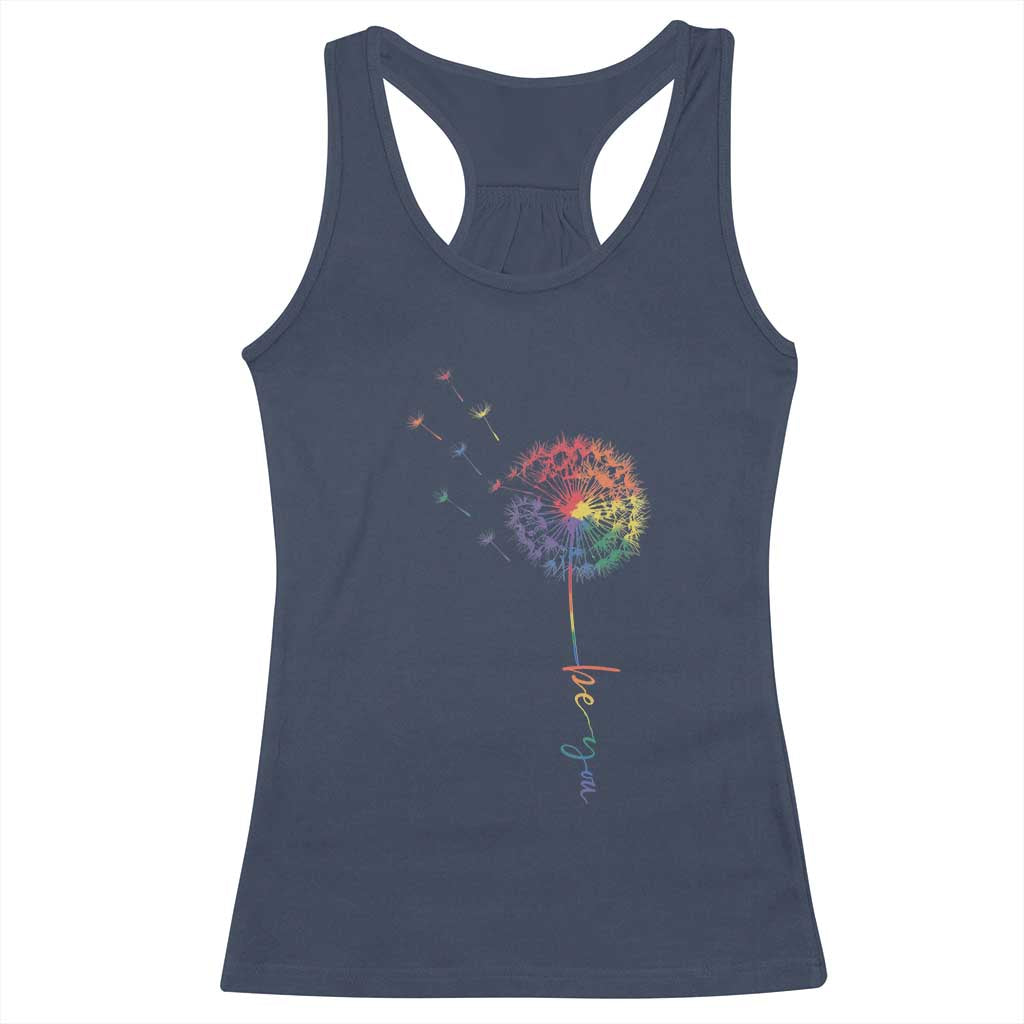 Be You LGBT Rainbow Dandelion Racerback Tank Top Pride Month Support TS12 Navy Print Your Wear