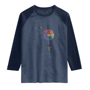 Be You LGBT Rainbow Dandelion Raglan Shirt Pride Month Support TS12 Heather Denim Navy Print Your Wear