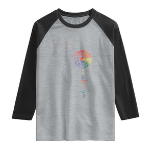 Be You LGBT Rainbow Dandelion Raglan Shirt Pride Month Support TS12 Heather Gray Black Print Your Wear