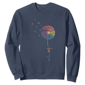 Be You LGBT Rainbow Dandelion Sweatshirt Pride Month Support TS12 Navy Print Your Wear
