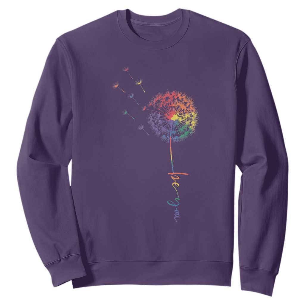 Be You LGBT Rainbow Dandelion Sweatshirt Pride Month Support TS12 Purple Print Your Wear