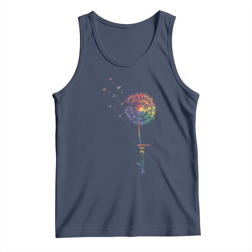 Be You LGBT Rainbow Dandelion Tank Top Pride Month Support TS12 Navy Print Your Wear