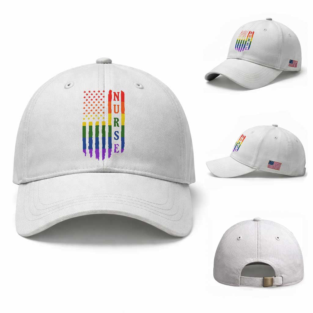 Rainbow RN Ally Pride Month Baseball Cap LGBTQ Healthcare Worker TS12 Baseball Cap Universal Fit White Print Your Wear